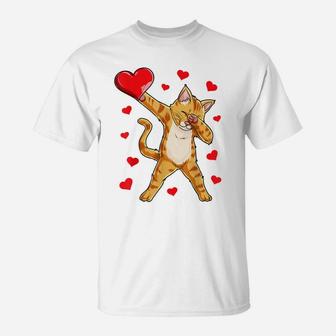 Dabbing Cat Heart Valentines Day Girls Kitty Kitten Lover T-Shirt | Crazezy