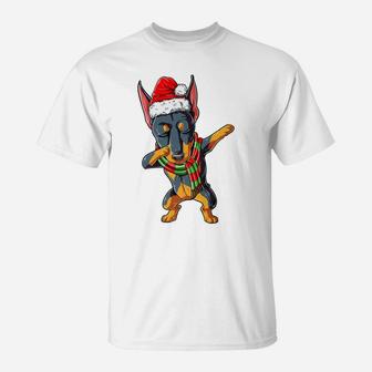 Dabbing Doberman Santa Christmas Gifts Kids Boys Girls Xmas T-Shirt | Crazezy