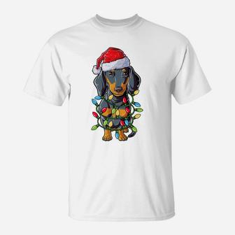 Dachshund Santa Christmas Tree Lights Xmas Gifts Boys Kids T-Shirt | Crazezy