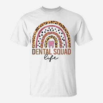 Dental Squad Life Funny Leopard Boho Rainbow Dentist Life T-Shirt | Crazezy