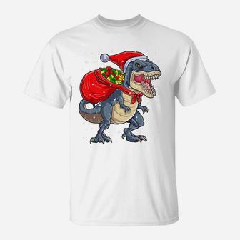 Dinosaur Christmas T Rex Santa Claus Xmas Boys Kids Gifts T-Shirt | Crazezy CA