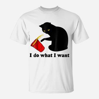 Do What I Want Black Cat Red Cup Funny Graphic T-Shirt | Crazezy UK