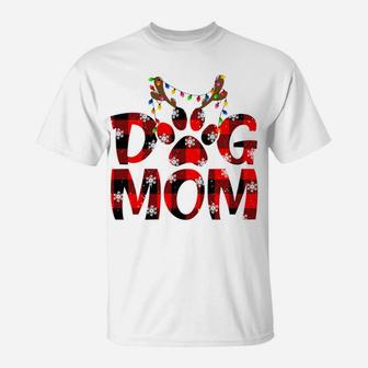 Dog Mom Buffalo Plaid Xmas Reindeer Horn Merry Christmas Sweatshirt T-Shirt | Crazezy AU