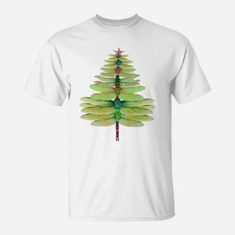 Dragonfly Christmas Tree Funny Dragonfly Lovers Xmas T-Shirt | Crazezy