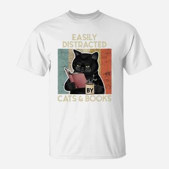 Easily Distracted By Cats And Books For Cat Lovers Sweatshirt T-Shirt | Crazezy DE