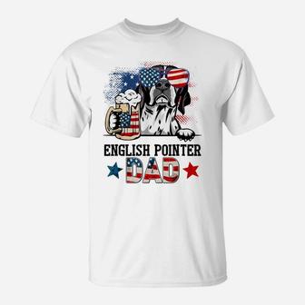 English Pointer Dog Dad American Flag Glasses T-Shirt | Crazezy