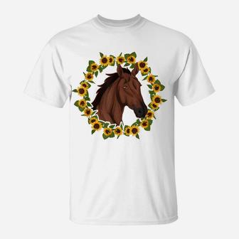 Equestrian Sunflower Horse Riding Animal Yellow Flower Horse T-Shirt | Crazezy AU