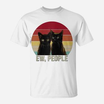Ew People Funny Black Cats Vintage Kitten Lover Retro Womens Raglan Baseball Tee T-Shirt | Crazezy CA