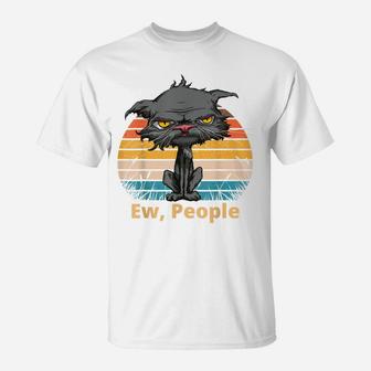 Ew People Funny Bored Cat Yellow Eyes Cat Lovers Retro T-Shirt | Crazezy