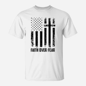 Faith Over Fears Christian Cross American Usa Flag Gym T-Shirt | Crazezy AU
