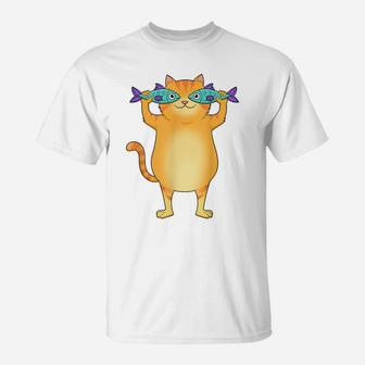 Fat Cat Catching Fish Fishy Eyes Pet Kitty Lovers Cute T-Shirt | Crazezy UK