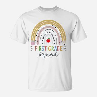 First Grade Squad Funny Boho Rainbow Teacher Student T-Shirt | Crazezy