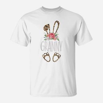 Floral Leopard Granny Bunny Gift Happy Easter Mother's Day T-Shirt | Crazezy