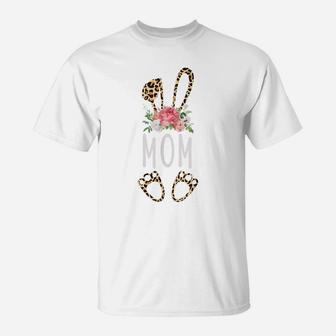 Floral Leopard Mom Bunny Gift Happy Easter Mother's Day T-Shirt | Crazezy CA