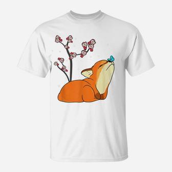 Fox Japanese Aesthetic Cherry Blossom Flower T-Shirt | Crazezy UK
