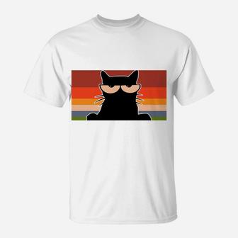 Funny Black Cat T Shirt For Cat Lovers - Vintage Retro Cat Sweatshirt T-Shirt | Crazezy