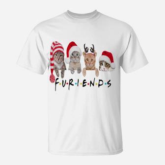 Funny Cat Furiends Merry Christmas Hat Santa Cat Lovers Gift T-Shirt | Crazezy UK