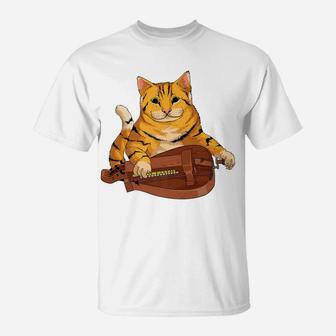 Funny Cat Playing Hurdy Gurdy Gift | Cool Kitten Musician T-Shirt | Crazezy