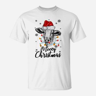 Funny Cow With Santa Hat Mooey Christmas Lights Gift Heifers Sweatshirt T-Shirt | Crazezy CA