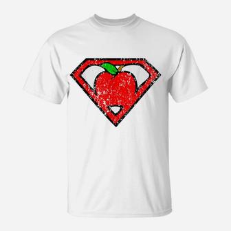 Funny Cute Distressed Super Teacher Superhero Apple Shirt T-Shirt | Crazezy UK