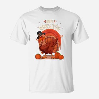 Funny Cute Turkey Doing Dabbing Dance For Thanksgiving Day T-Shirt | Crazezy DE