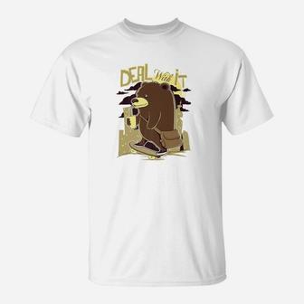 Funny Deal With It Brown Bear Skateboarder T-Shirt - Thegiftio UK