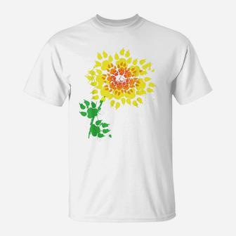 Funny Dog Sunflower Paw Print Gift | Animal Lovers For Girls T-Shirt | Crazezy DE