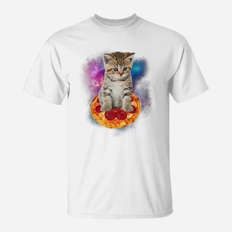 Funny Galaxy Cat Shirt | Space Cat Eat Pizza And Taco Shirt T-Shirt | Crazezy