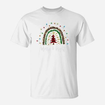 Funny Merry And Bright Christmas Boho Rainbow Lights Holiday T-Shirt | Crazezy