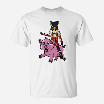 Funny Nutcracker Doll Riding Pig Lover Gift Christmas Gifts T-Shirt | Crazezy CA