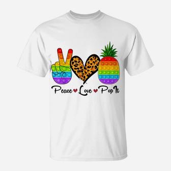 Funny Peace Love Pop It Pineapple Fidget Toy Boys Girls Kids T-Shirt | Crazezy
