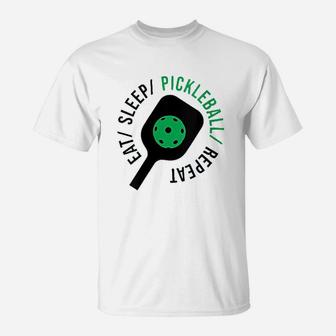 Funny Pickleball Eat Sleep Pickleball Repeat T-Shirt | Crazezy