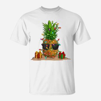 Funny Pineapple Christmas Tree Lights Xmas Gifts T-Shirt | Crazezy