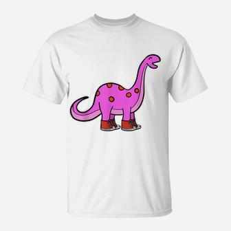 Funny Pink Brachiosaurus Dinosaur In Sneakers T-Shirt | Crazezy CA