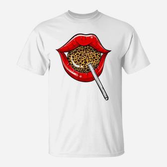 Funny Red Lip Leopard Print Gift | Cheetah Lolly Men Women T-Shirt | Crazezy