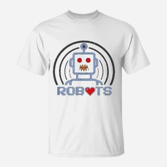 Funny Retro Robots With Heart Cool Robotics Lover T-Shirt - Thegiftio