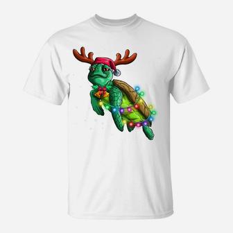 Funny Sea Turtle Christmas Lights Santa Hat Turtle Xmas Gift Sweatshirt T-Shirt | Crazezy