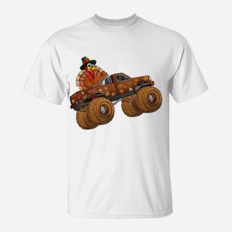 Funny Thanksgiving Turkey Day Riding Monster Truck Kids Boy T-Shirt | Crazezy CA