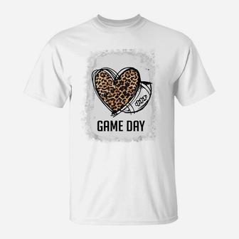 Game Day With Leopard Heart Football Lovers Mom Bleached T-Shirt | Crazezy CA