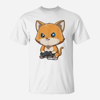 Gaming Cat Gamer Cat Playing Video Games Cat Lovers T-Shirt | Crazezy DE