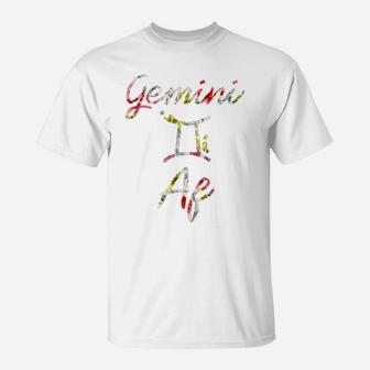 Gemini Floral Born In May June Birthday Gift Gemini Af T-Shirt | Crazezy