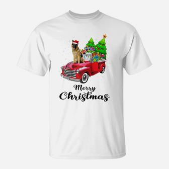 German Shepherd Ride Red Truck Christmas Pajama Raglan Baseball Tee T-Shirt | Crazezy UK