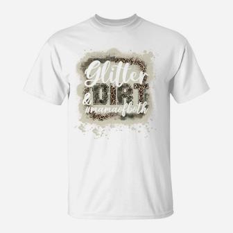 Glitter & Dirt Mama Of Both Army Mom Leopard Camo Bleached T-Shirt | Crazezy AU