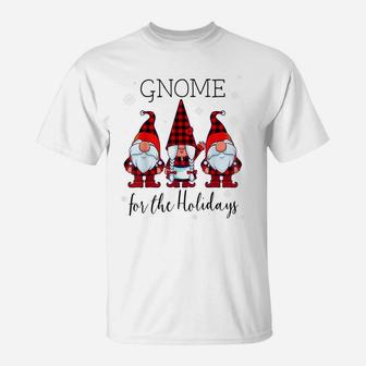 Gnome For The Holidays Buffalo Plaid 3 Gnomes Christmas Xmas T-Shirt | Crazezy UK