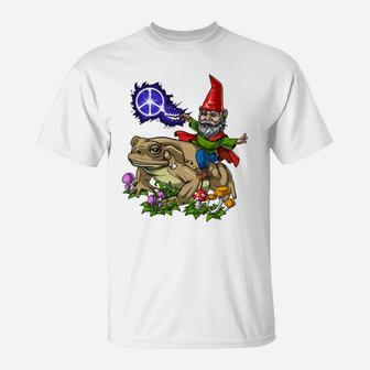 Gnome Riding Frog Hippie Peace Fantasy Psychedelic Forest Sweatshirt T-Shirt | Crazezy DE