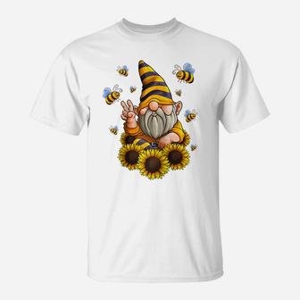 Gnome Sunflower With Bees Funny Gardening Gnome Hippie Gift Raglan Baseball Tee T-Shirt | Crazezy