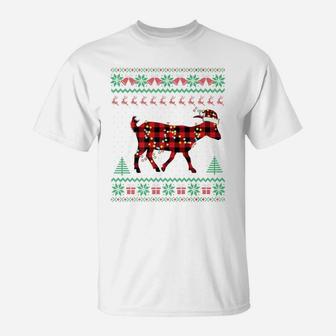 Goat Christmas Pajama Farmer Red Plaid Goat Ugly Sweater T-Shirt | Crazezy DE