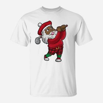 Golf African American Santa Claus Golfer Christmas Golfing T-Shirt | Crazezy