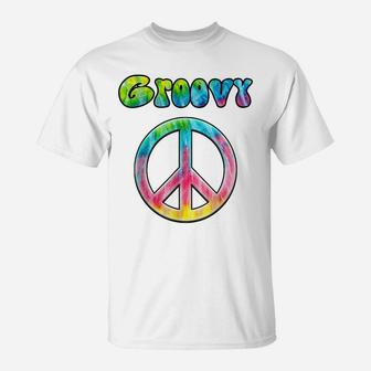 Groovy 70'S Retro Vintage Tie Dye Hippie Peace Sign T-Shirt | Crazezy