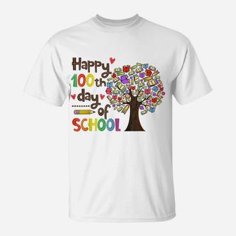 Happy 100 Days Of School Educational Books Tree Teacher Gift T-Shirt | Crazezy